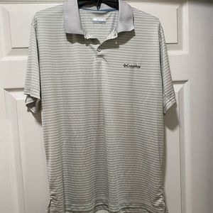 Grey and white stripe polo